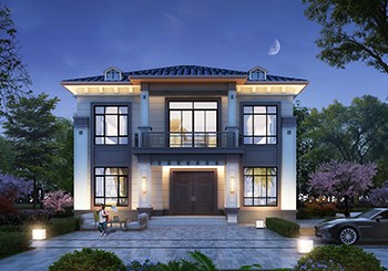 造型對稱的簡約二層別墅設計圖紙，戶型布局好，13x13米5室2廳